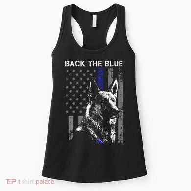 Back The Blue Thin Blue Line Flag K9 German Shepherd Police Women's Tank Top