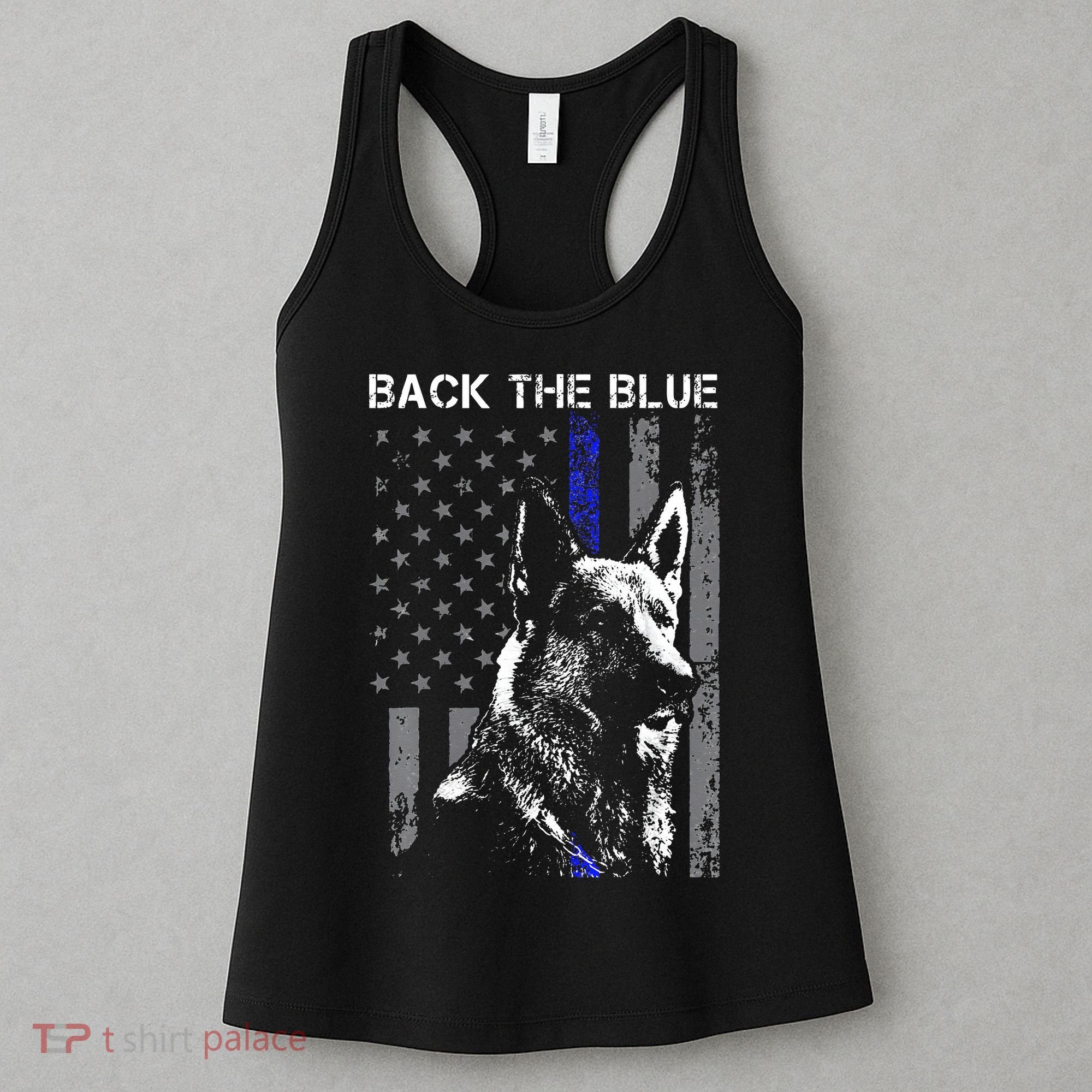 Back The Blue Thin Blue Line Flag K9 German Shepherd Police Women's Tank Top