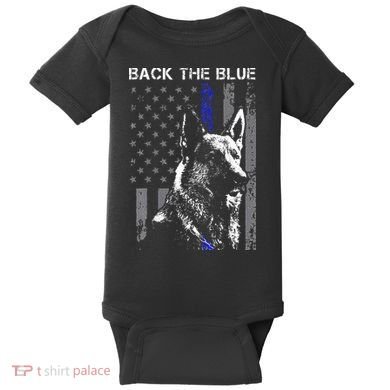 Back The Blue Thin Blue Line Flag K9 German Shepherd Police Baby Bodysuit
