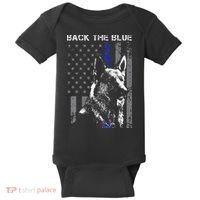 Back The Blue Thin Blue Line Flag K9 German Shepherd Police Baby Bodysuit thumb 0
