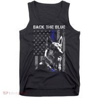 Back The Blue Thin Blue Line Flag K9 German Shepherd Police Tank Top thumb 0
