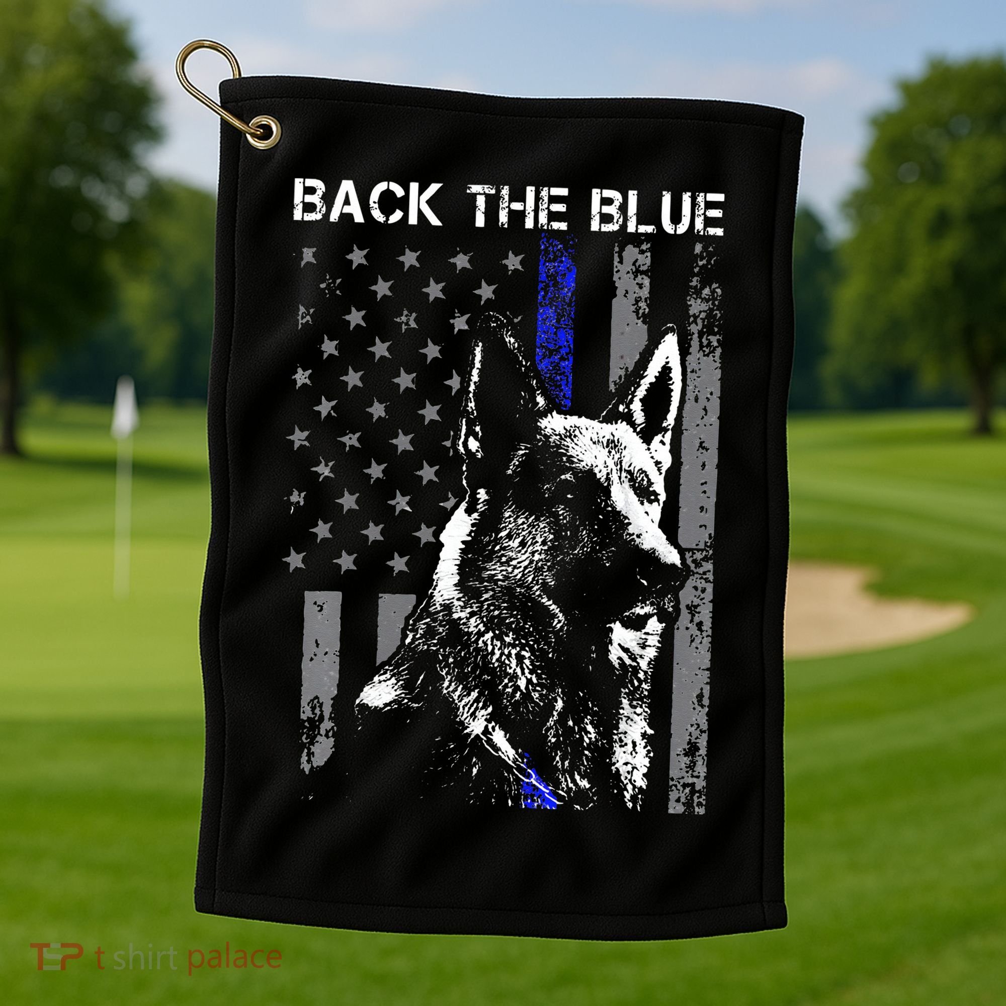 Back The Blue Thin Blue Line Flag K9 German Shepherd Police Golf Towel