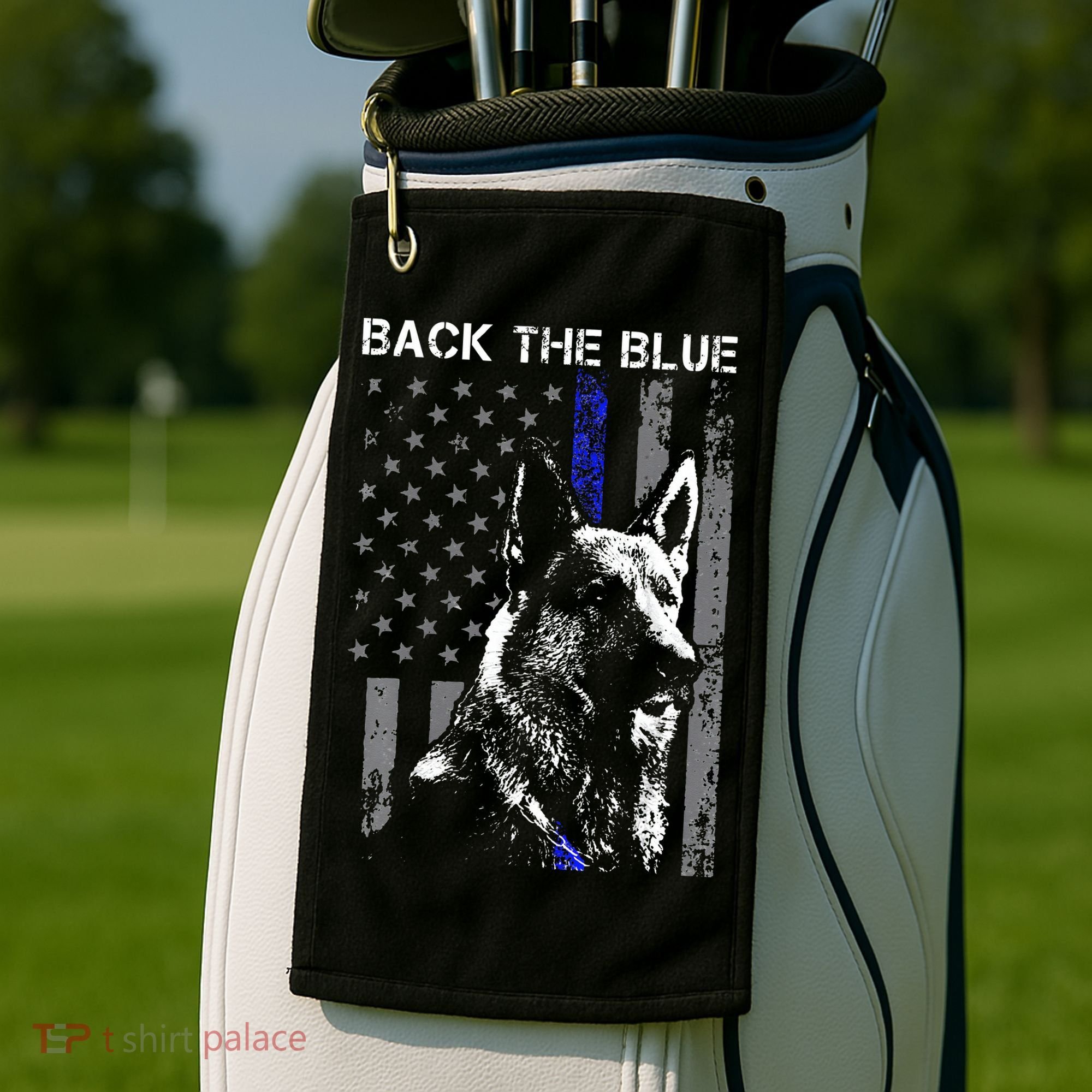 Back The Blue Thin Blue Line Flag K9 German Shepherd Police Golf Towel