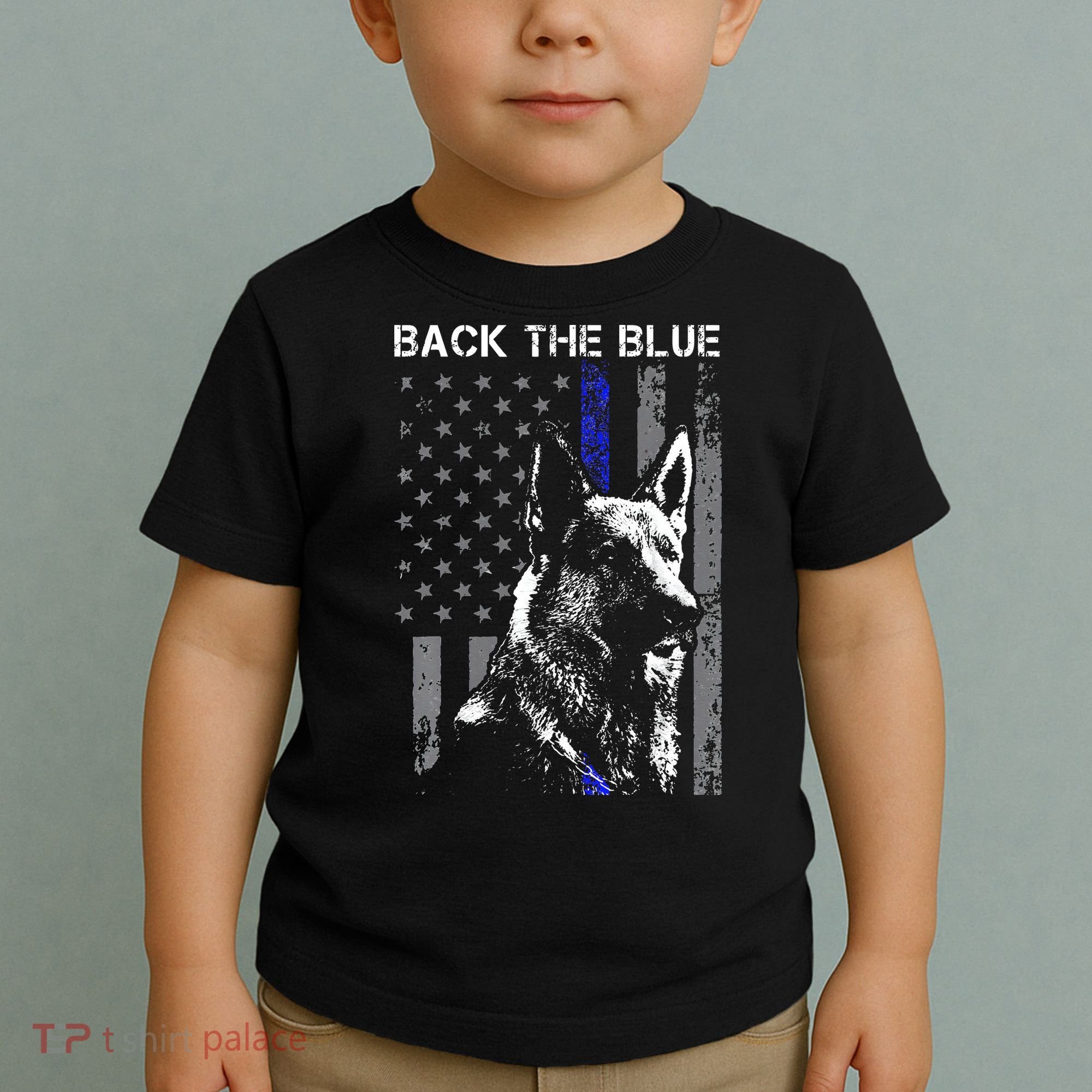 Back The Blue Thin Blue Line Flag K9 German Shepherd Police Toddler T-Shirt