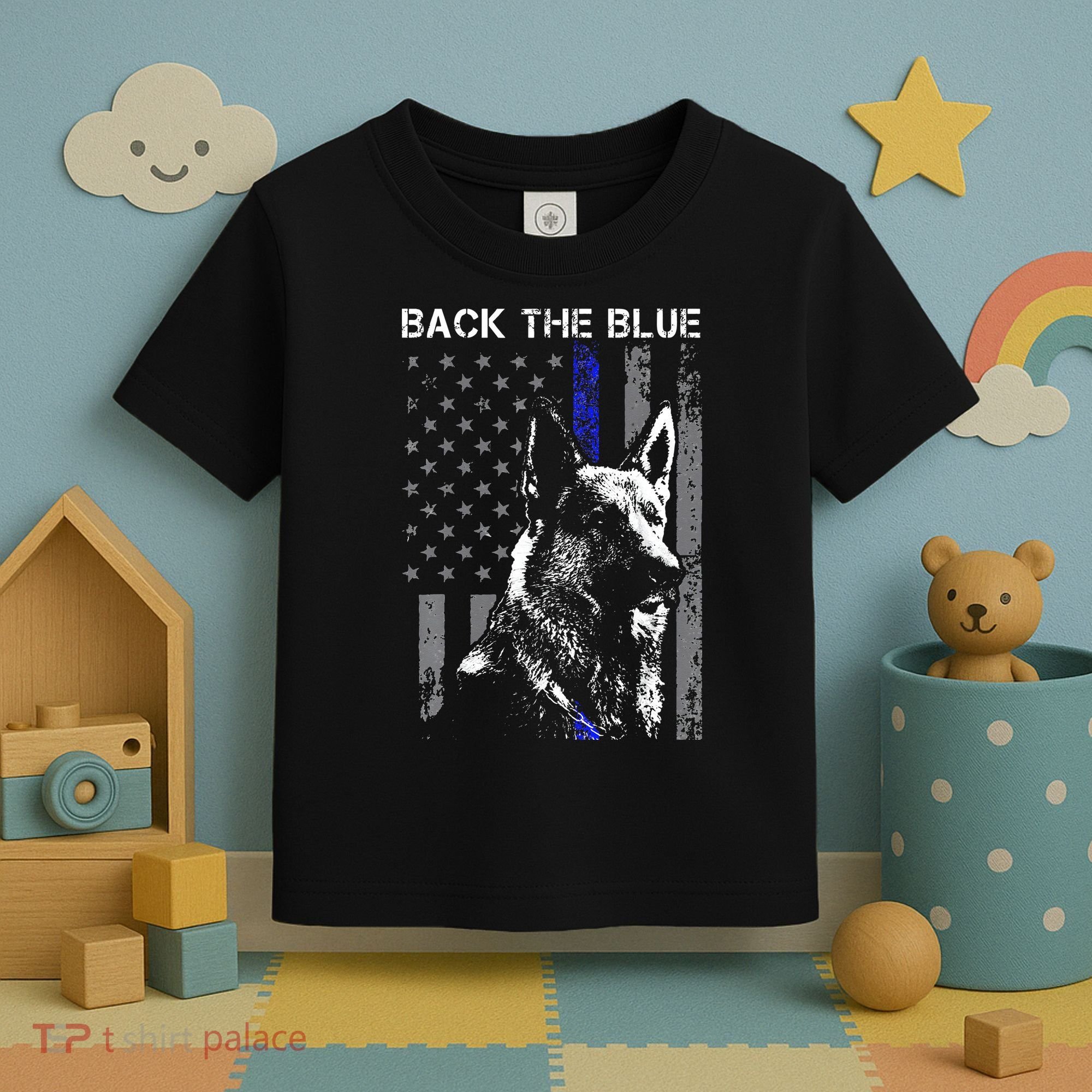 Back The Blue Thin Blue Line Flag K9 German Shepherd Police Toddler T-Shirt