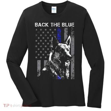 Back The Blue Thin Blue Line Flag K9 German Shepherd Police Women's Long Sleeve Shirt