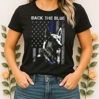 Back The Blue Thin Blue Line Flag K9 German Shepherd Police Women's T-Shirt thumb 2