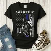 Back The Blue Thin Blue Line Flag K9 German Shepherd Police Women's T-Shirt thumb 3