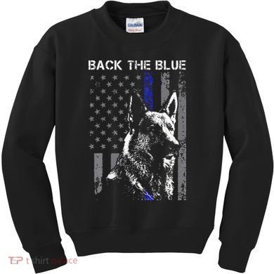 Back The Blue Thin Blue Line Flag K9 German Shepherd Police Kids Sweatshirt