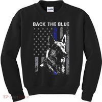 Back The Blue Thin Blue Line Flag K9 German Shepherd Police Kids Sweatshirt thumb 0