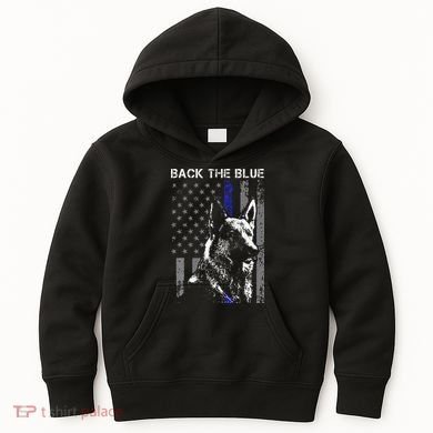 Back The Blue Thin Blue Line Flag K9 German Shepherd Police Kids Hoodie