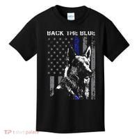 Back The Blue Thin Blue Line Flag K9 German Shepherd Police Kids T-Shirt thumb 0