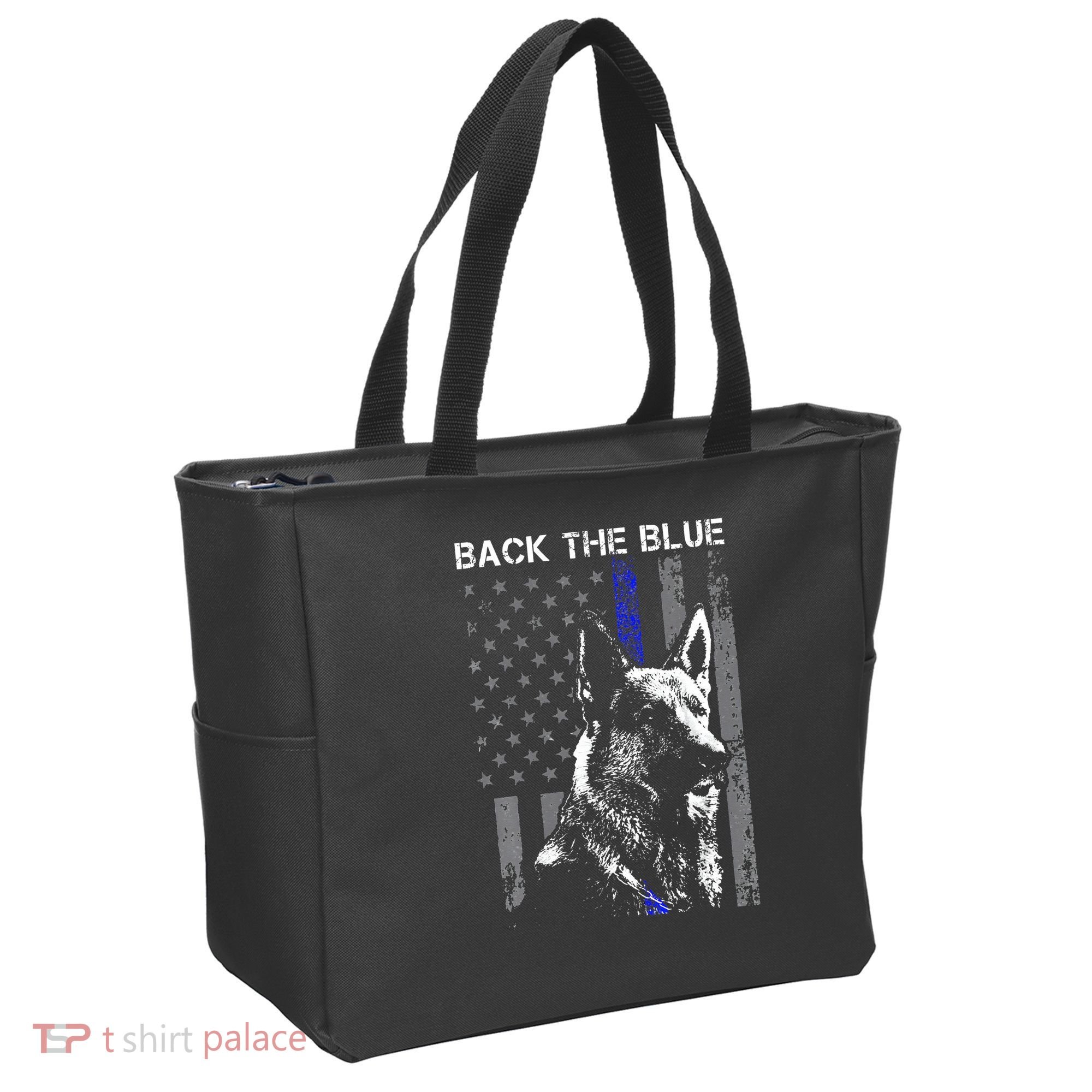 Back The Blue Thin Blue Line Flag K9 German Shepherd Police Tote Bag