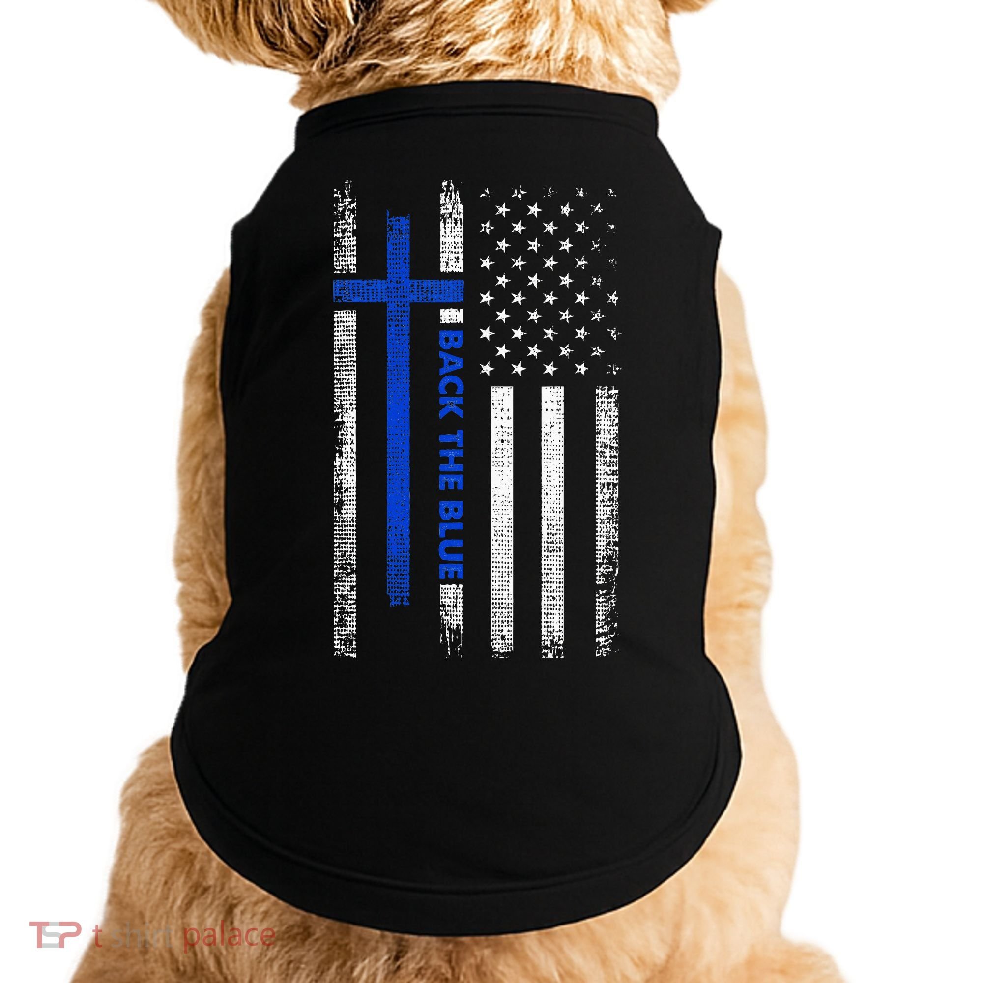 Back The Blue Jesus Faith Cross Police Thin Blue Line Flag Doggie Tank
