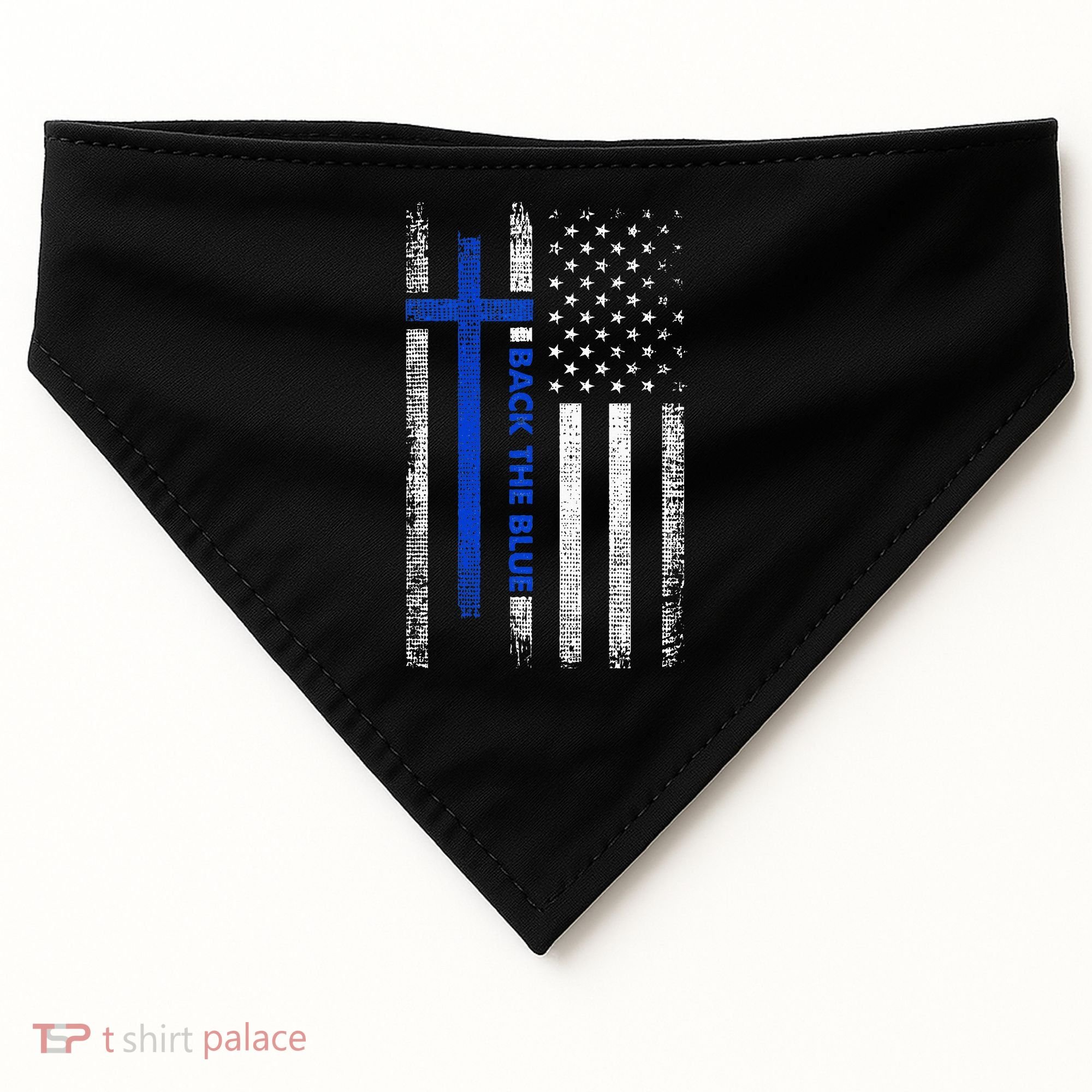 Back The Blue Jesus Faith Cross Police Thin Blue Line Flag USA-Made Doggie Bandana