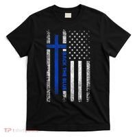 Back The Blue Jesus Faith Cross Police Thin Blue Line Flag T-Shirt thumb 0