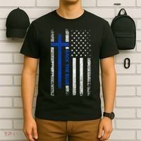 Back The Blue Jesus Faith Cross Police Thin Blue Line Flag T-Shirt thumb 6