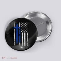 Back The Blue Jesus Faith Cross Police Thin Blue Line Flag Button thumb 0