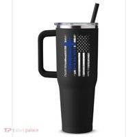 Back The Blue Jesus Faith Cross Police Thin Blue Line Flag 40oz Vacuum Insulated Stainless Steel Travel Tumbler thumb 2