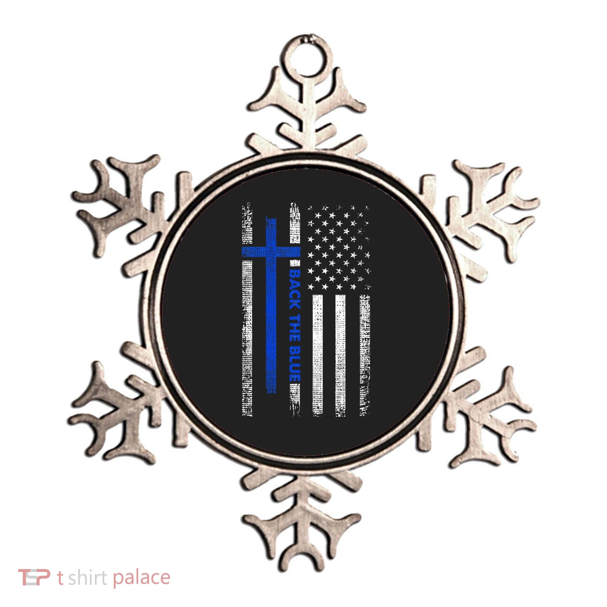 Back The Blue Jesus Faith Cross Police Thin Blue Line Flag Ornament