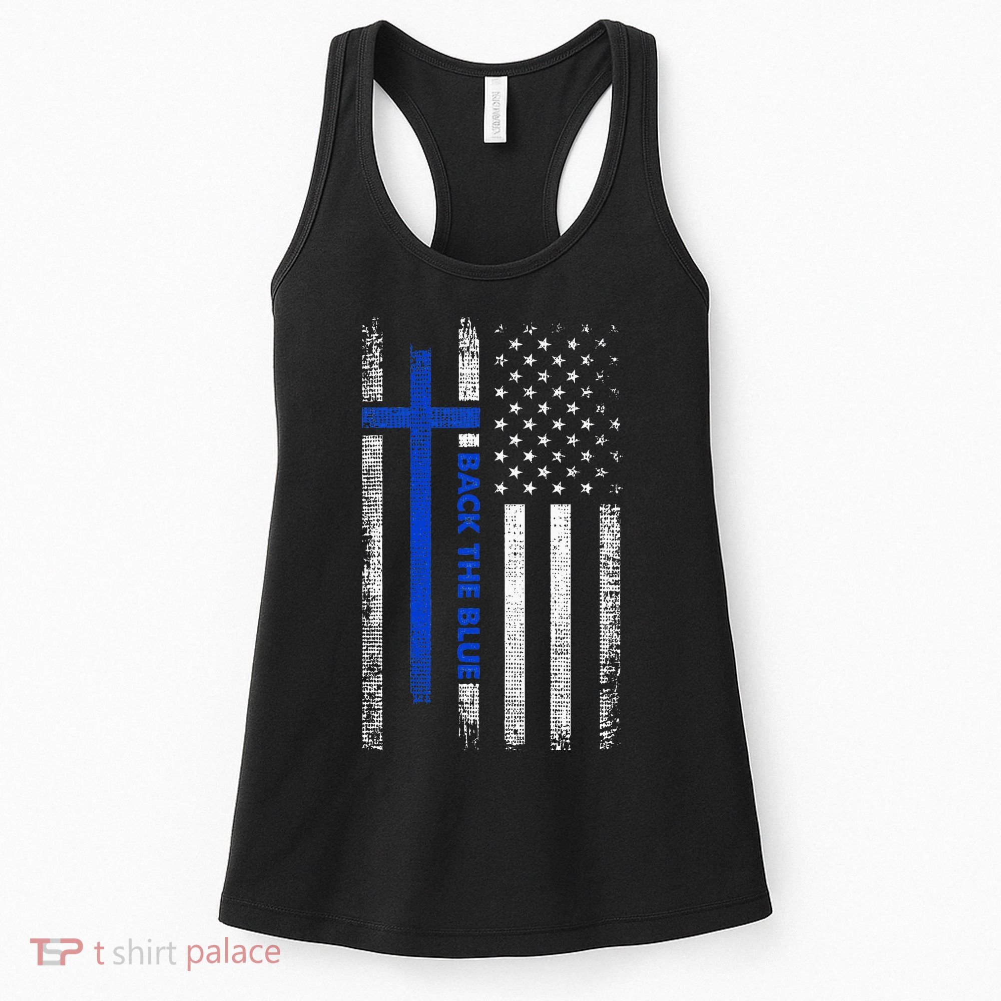 Back The Blue Jesus Faith Cross Police Thin Blue Line Flag Women's Tank Top