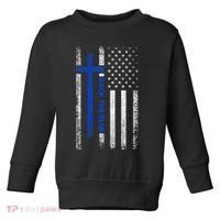 Back The Blue Jesus Faith Cross Police Thin Blue Line Flag Toddler Sweatshirt thumb 0