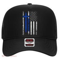 Back The Blue Jesus Faith Cross Police Thin Blue Line Flag Hat thumb 0