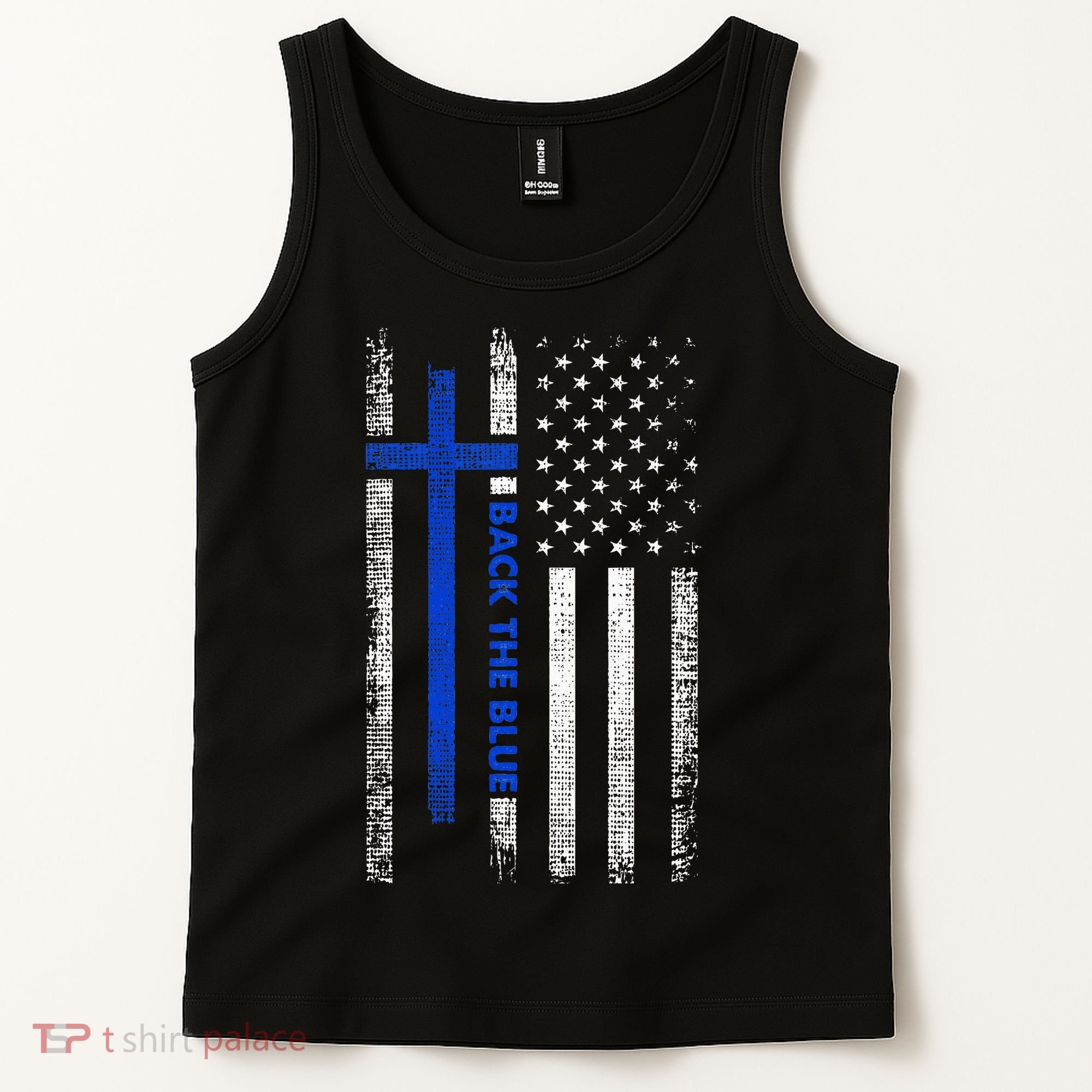 Back The Blue Jesus Faith Cross Police Thin Blue Line Flag Tank Top