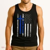 Back The Blue Jesus Faith Cross Police Thin Blue Line Flag Tank Top thumb 3