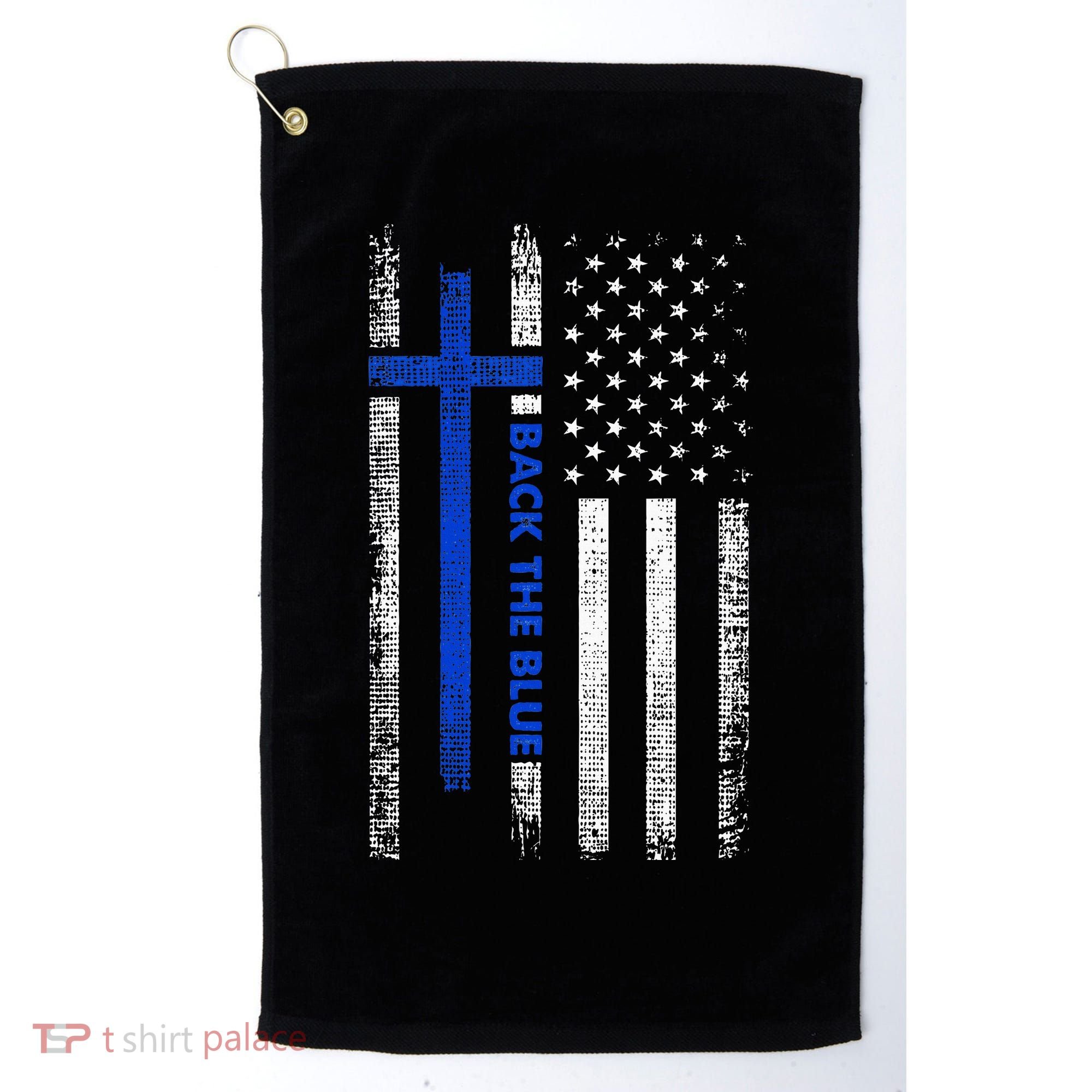 Back The Blue Jesus Faith Cross Police Thin Blue Line Flag Golf Towel