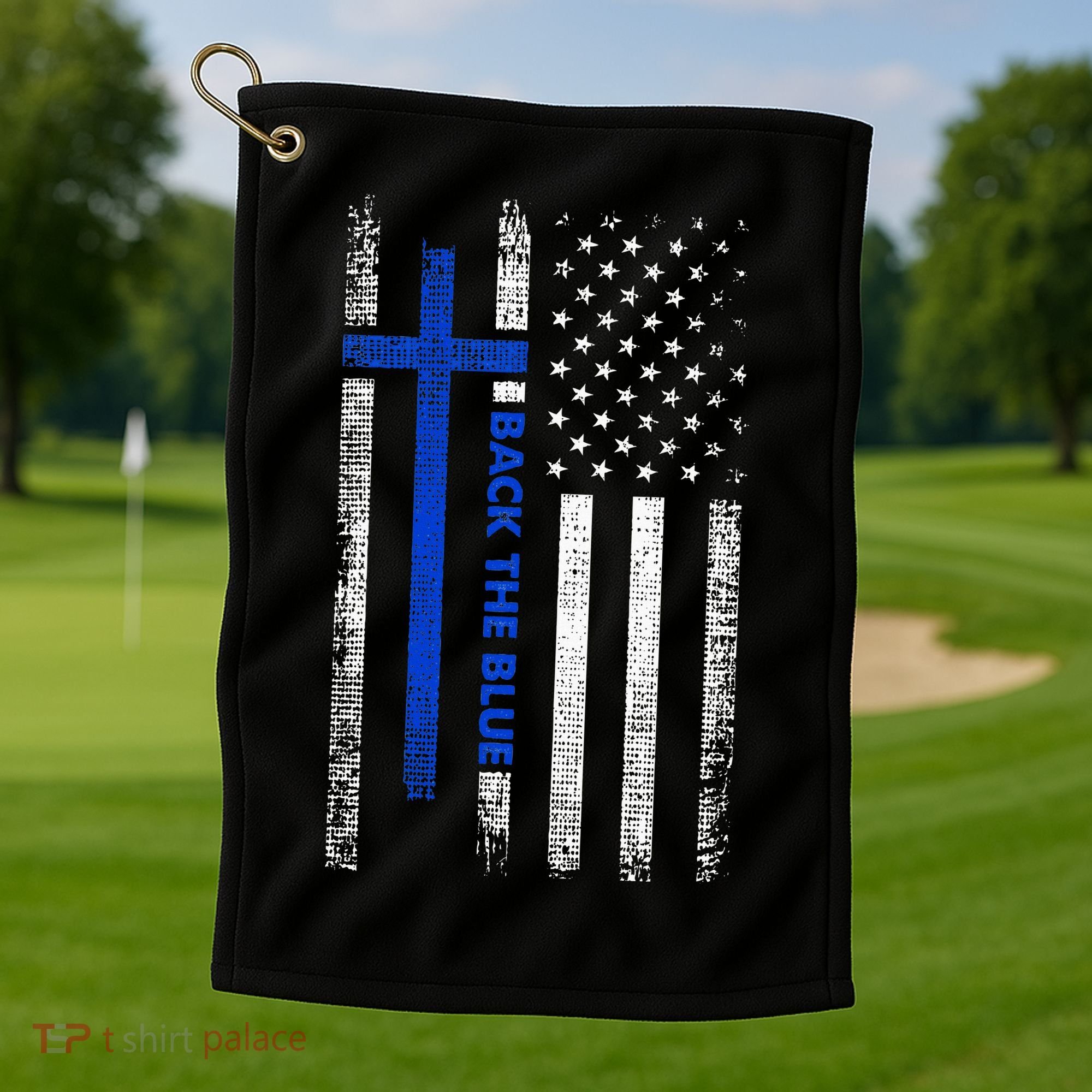 Back The Blue Jesus Faith Cross Police Thin Blue Line Flag Golf Towel