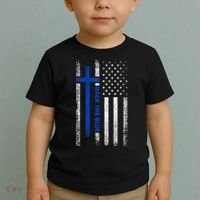 Back The Blue Jesus Faith Cross Police Thin Blue Line Flag Toddler T-Shirt thumb 2