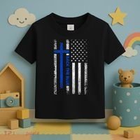 Back The Blue Jesus Faith Cross Police Thin Blue Line Flag Toddler T-Shirt thumb 3