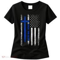 Back The Blue Jesus Faith Cross Police Thin Blue Line Flag Women's T-Shirt thumb 0