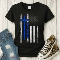 Back The Blue Jesus Faith Cross Police Thin Blue Line Flag Women's T-Shirt thumb 3