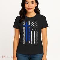 Back The Blue Jesus Faith Cross Police Thin Blue Line Flag Women's T-Shirt thumb 4