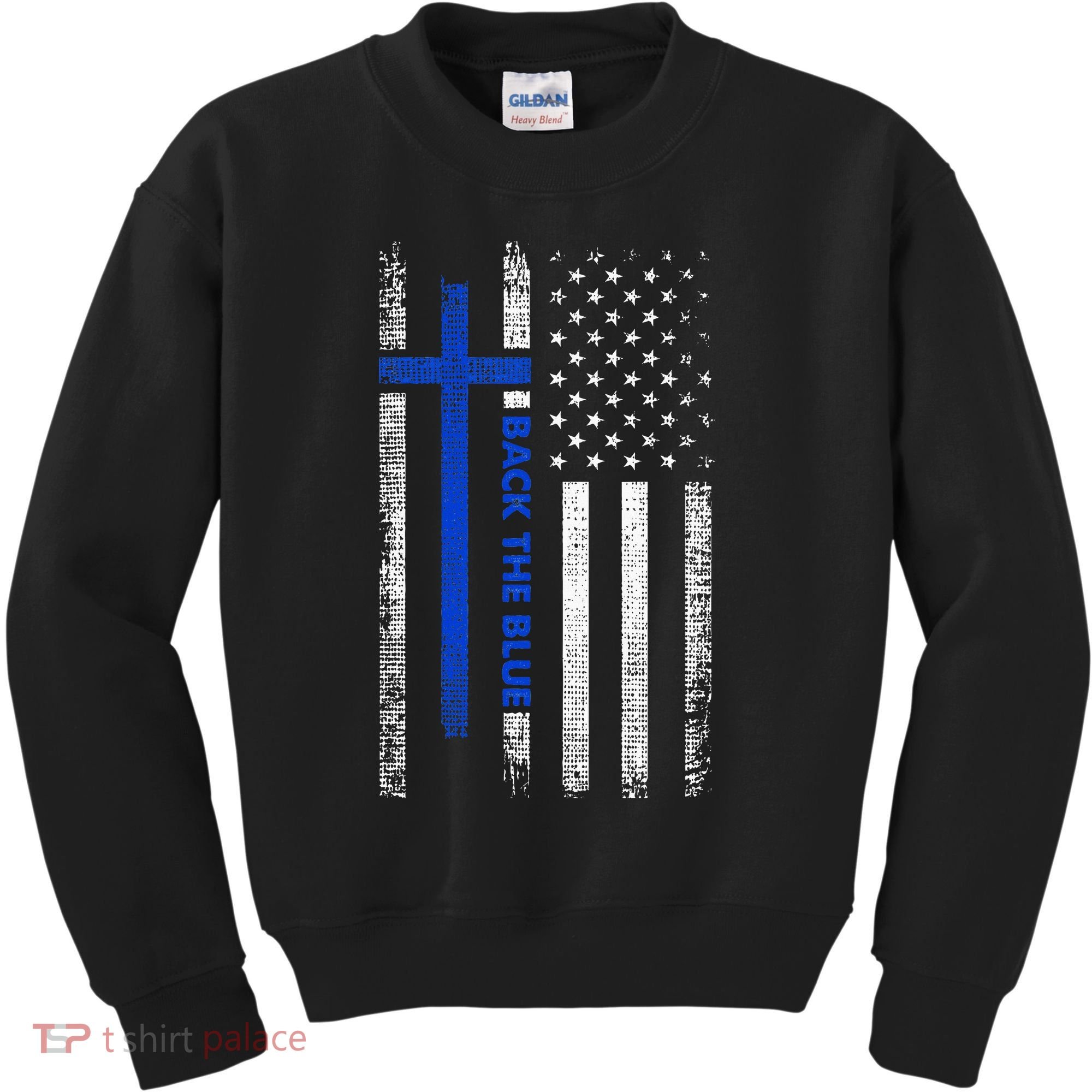 Back The Blue Jesus Faith Cross Police Thin Blue Line Flag Kids Sweatshirt