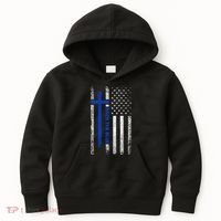 Back The Blue Jesus Faith Cross Police Thin Blue Line Flag Kids Hoodie thumb 0