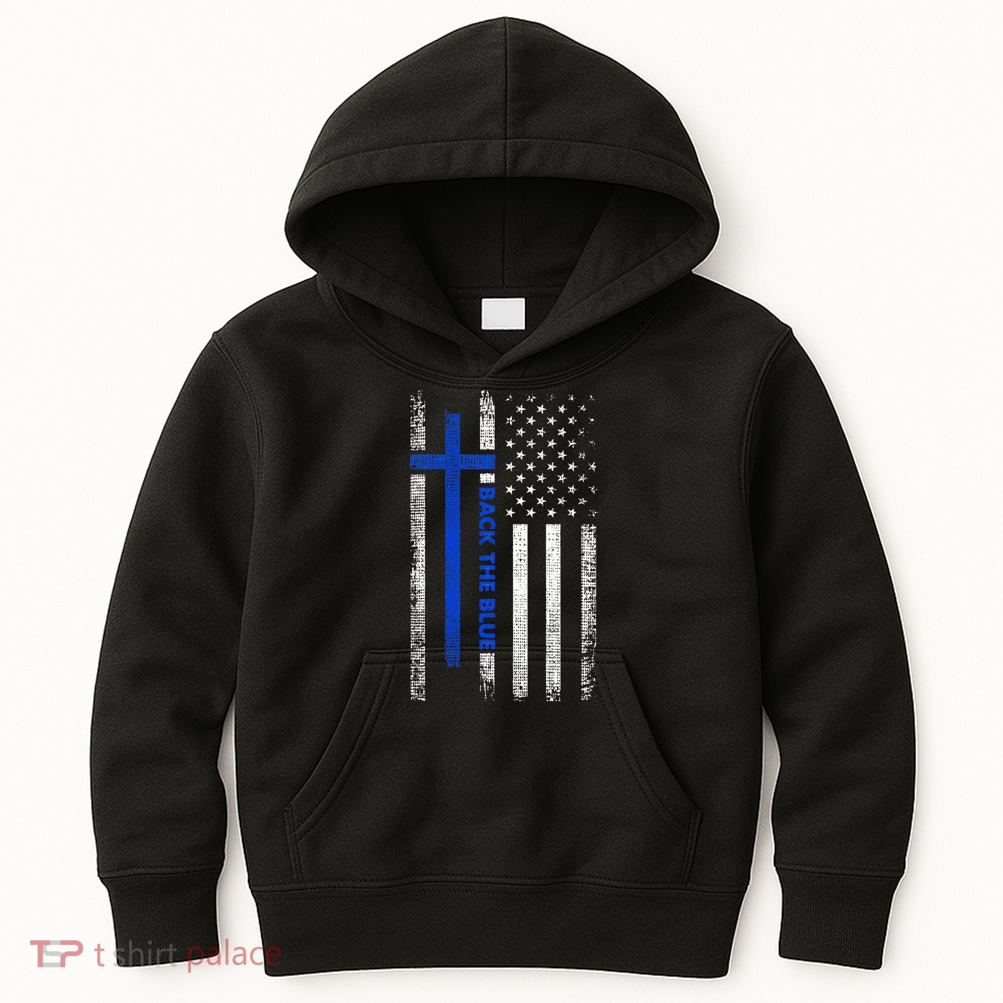 Back The Blue Jesus Faith Cross Police Thin Blue Line Flag Kids Hoodie