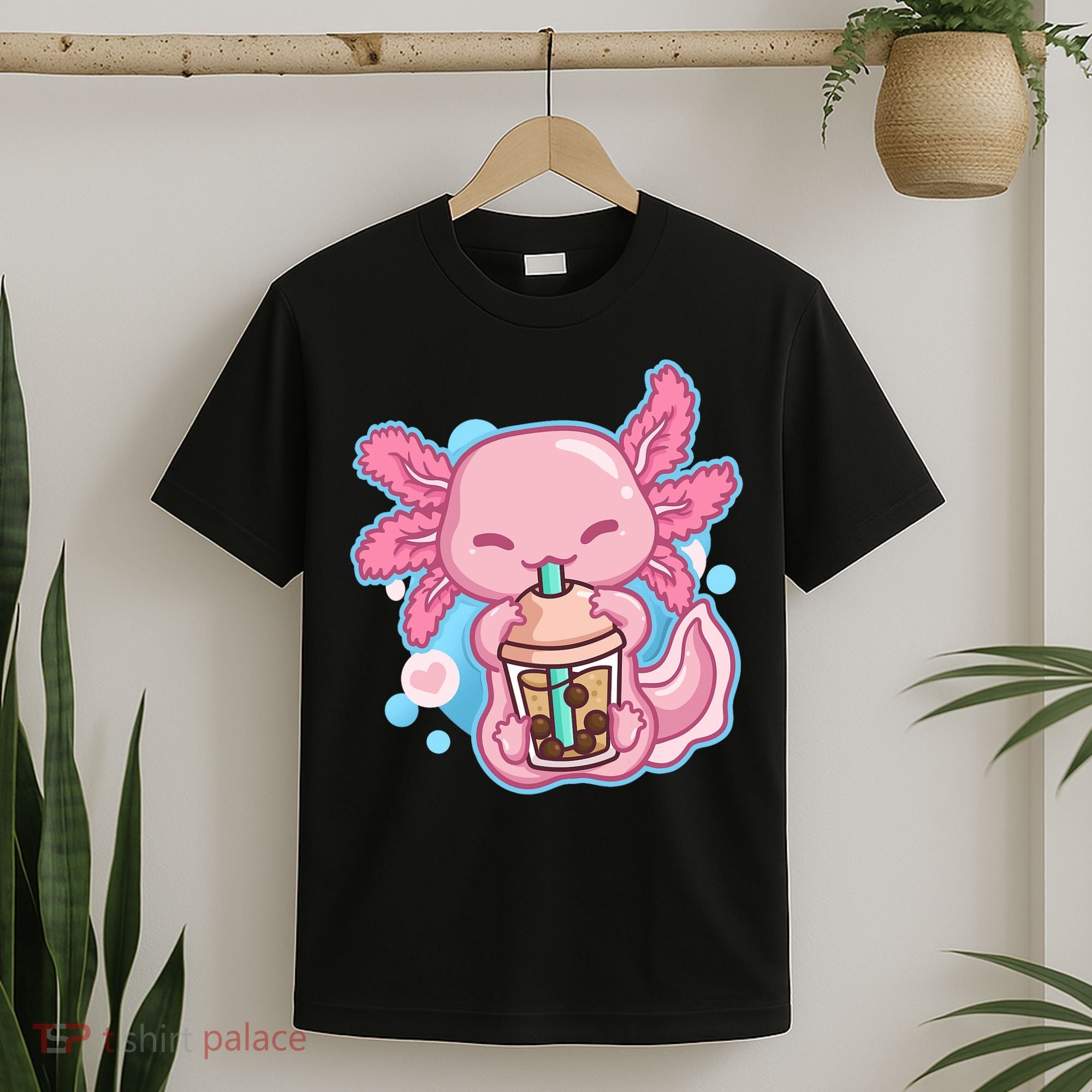 Boba Tea Bubble Tea Milk Tea Anime Axolotl  T-Shirt