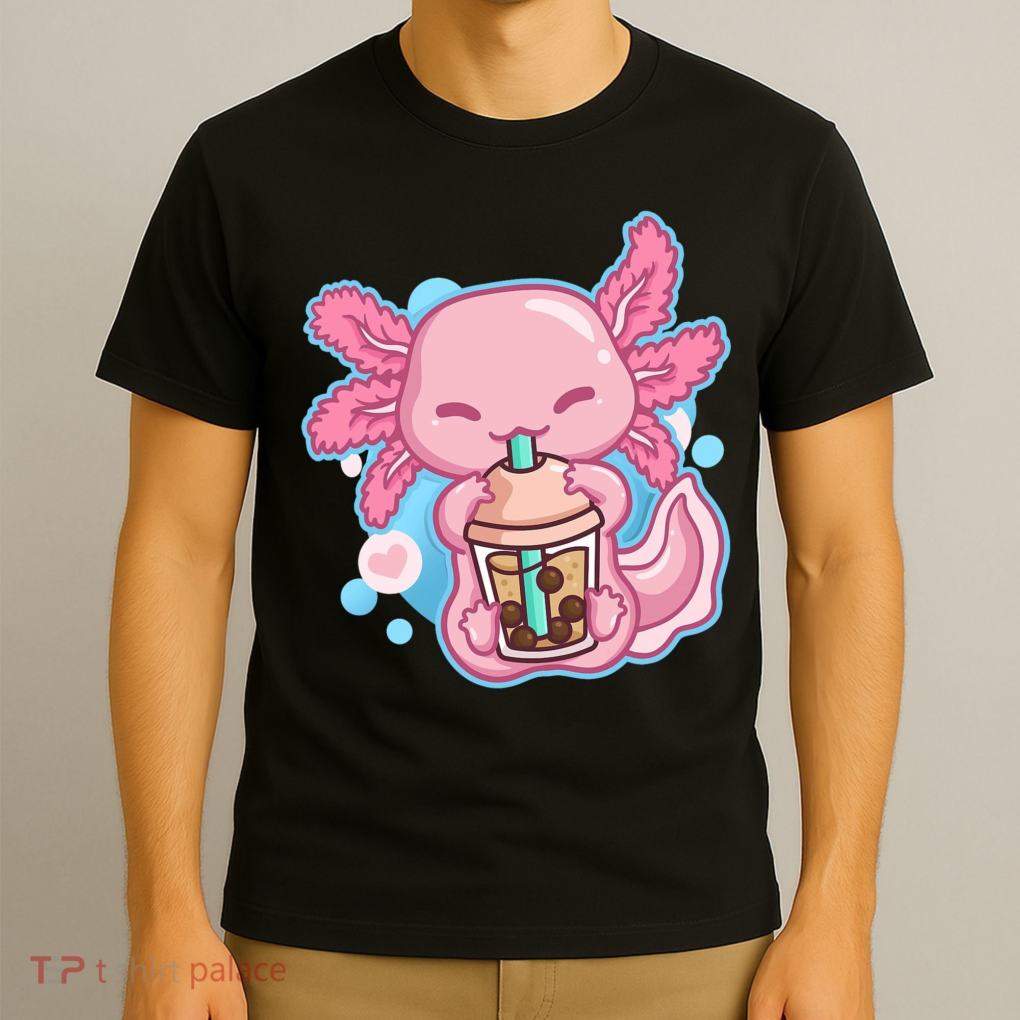 Boba Tea Bubble Tea Milk Tea Anime Axolotl  T-Shirt