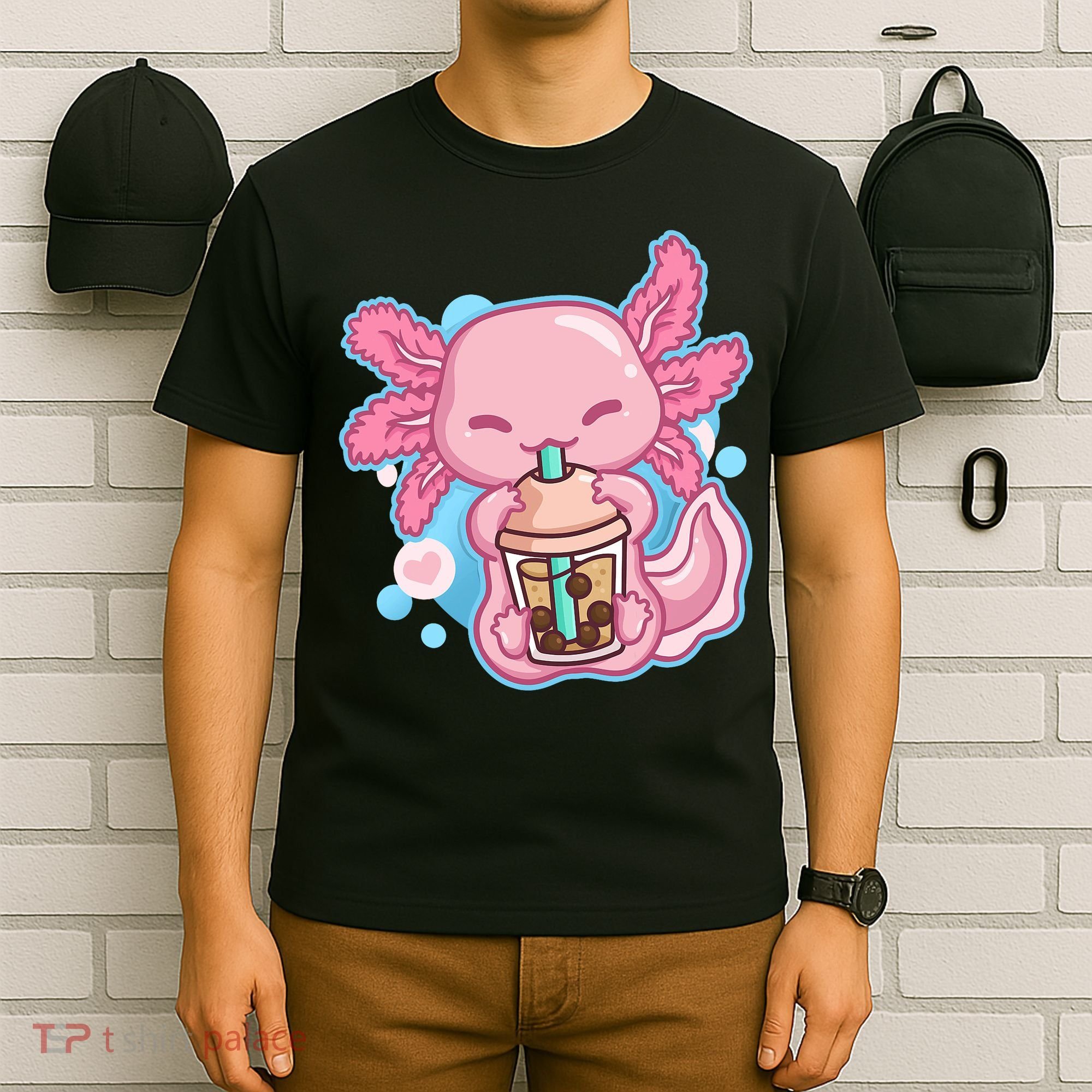 Boba Tea Bubble Tea Milk Tea Anime Axolotl  T-Shirt