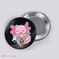 Boba Tea Bubble Tea Milk Tea Anime Axolotl  Button thumb 0