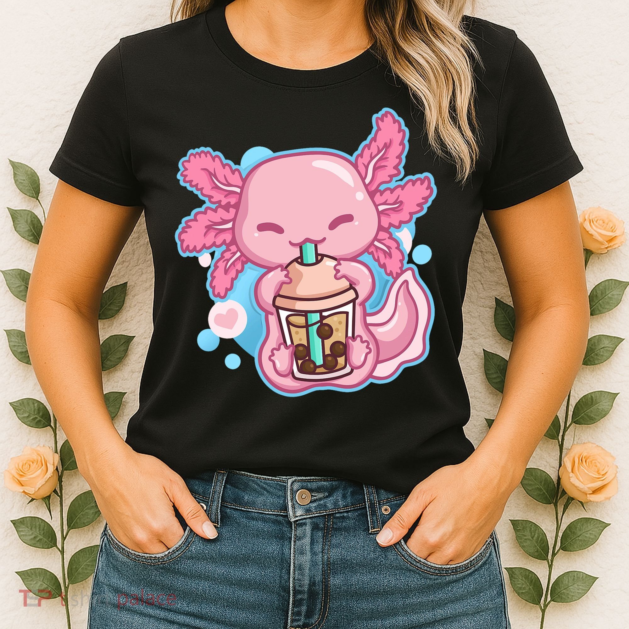Boba Tea Bubble Tea Milk Tea Anime Axolotl  Women's T-Shirt