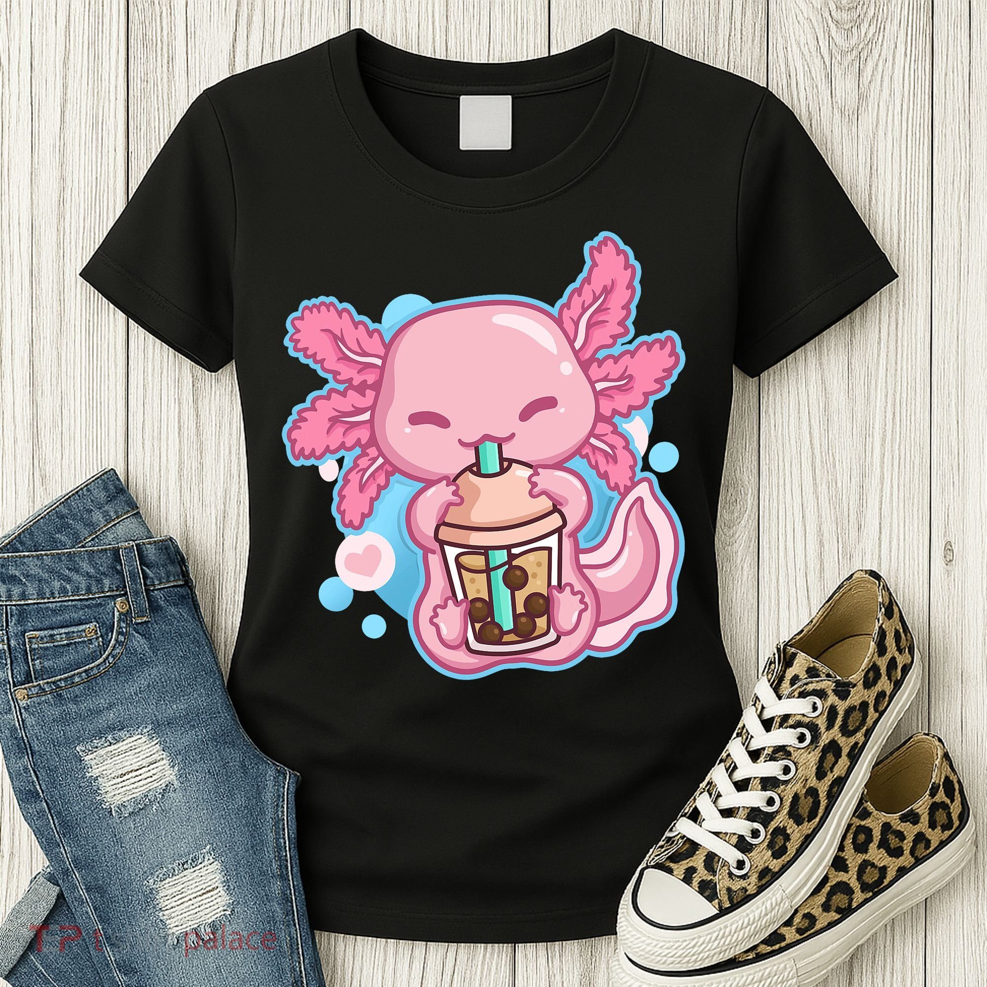 Boba Tea Bubble Tea Milk Tea Anime Axolotl  Women's T-Shirt