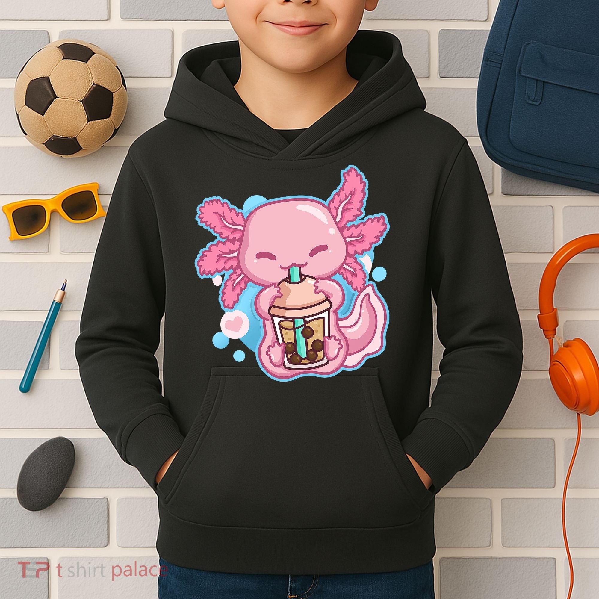 Boba Tea Bubble Tea Milk Tea Anime Axolotl  Kids Hoodie