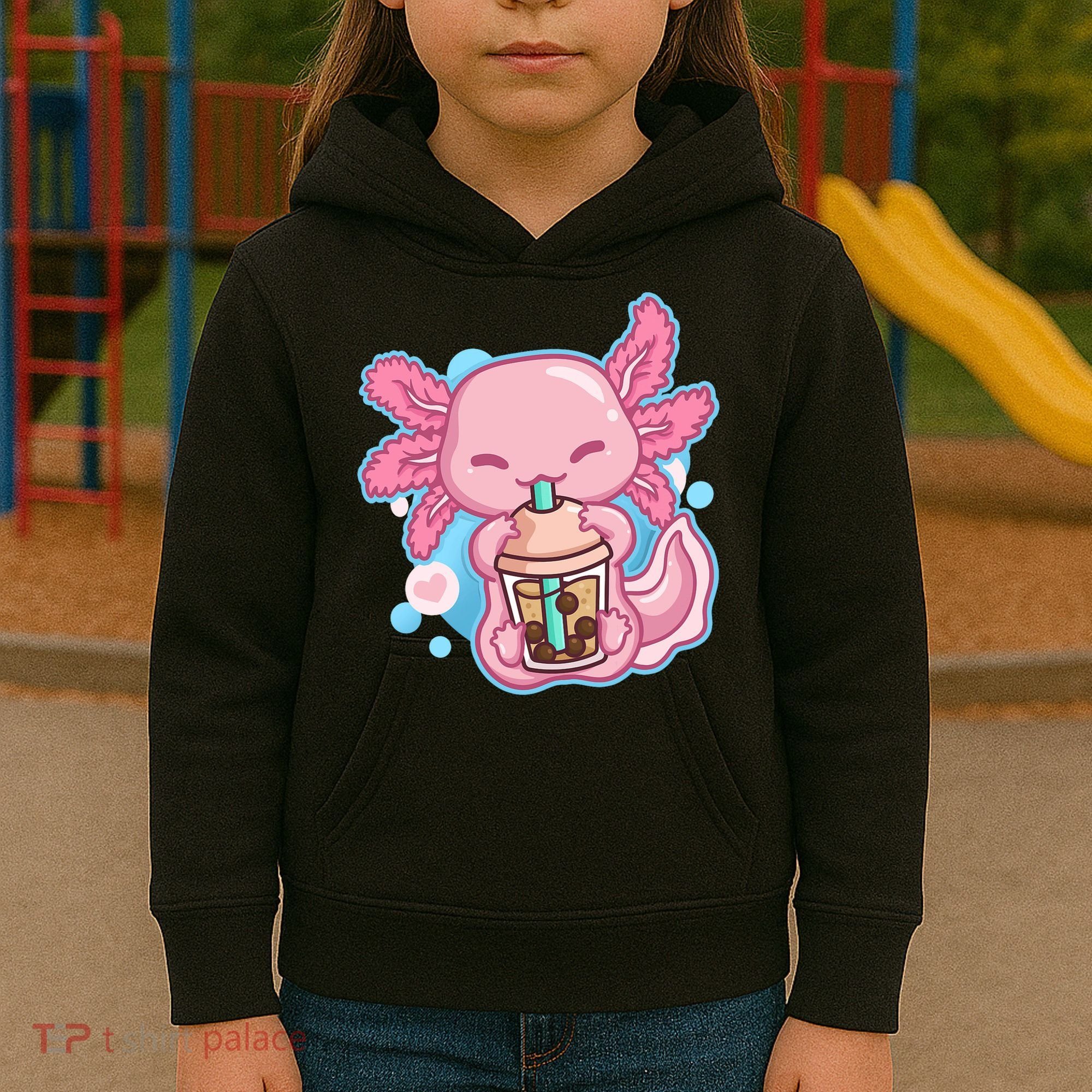 Boba Tea Bubble Tea Milk Tea Anime Axolotl  Kids Hoodie