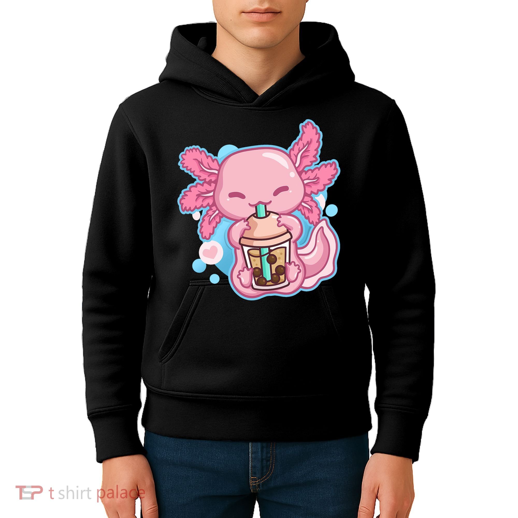 Boba Tea Bubble Tea Milk Tea Anime Axolotl  Kids Hoodie