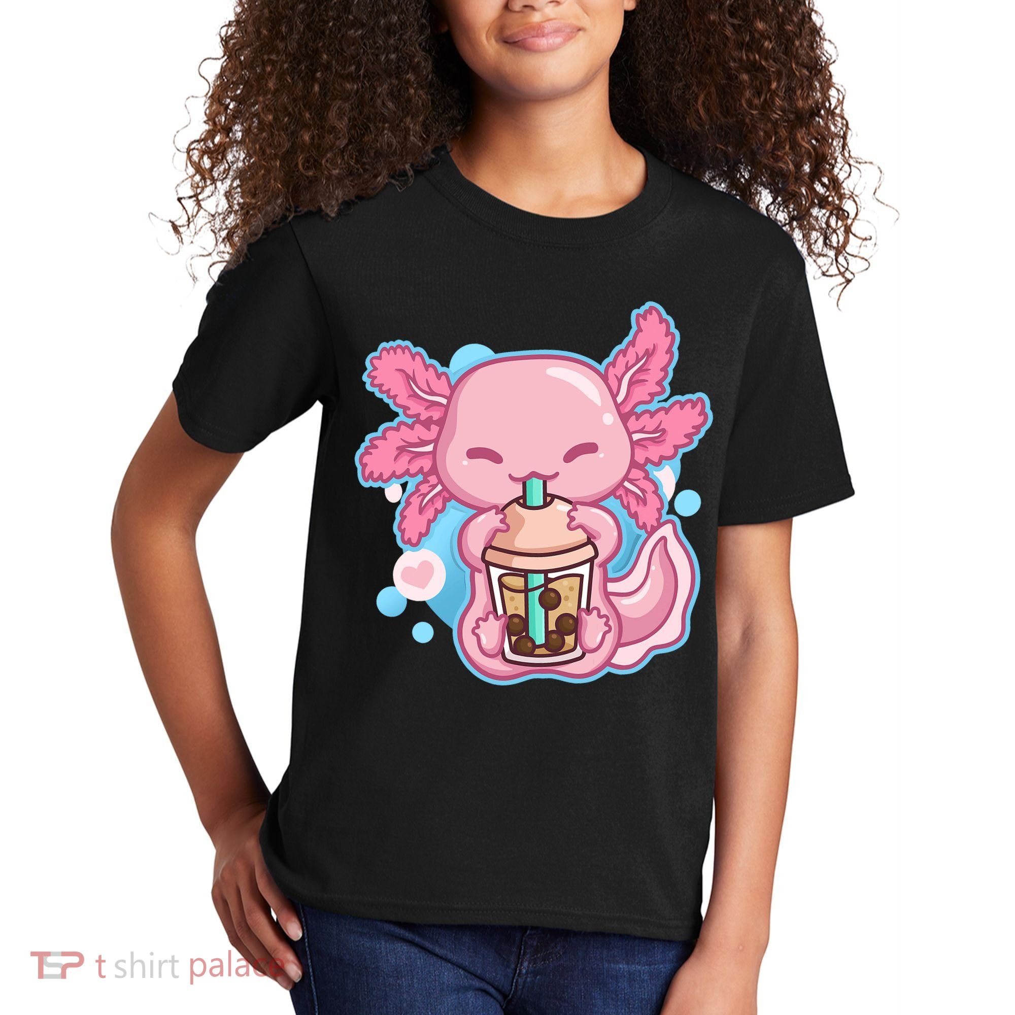 Boba Tea Bubble Tea Milk Tea Anime Axolotl  Kids T-Shirt