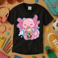 Boba Tea Bubble Tea Milk Tea Anime Axolotl  Kids T-Shirt thumb 3